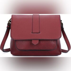 Burgundy Faux Leather Crossbody Bag by Empere Creations with Front Flap